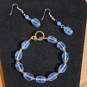 Elegant Gkass Blue Beaded Jewelry Set